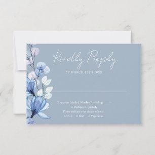 Transparente Blumenmonogramm Dusty Blue Wedding RSVP Karte