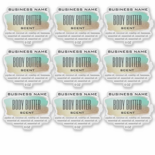 Transparente Body Butter Etiketten Türkis und Gold (Vorderseite)