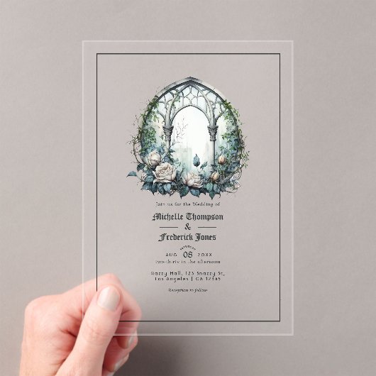 Transparente dunkle Fantasie Gothic Window Wedding Acryleinladungen (Insitu (Handheld))