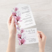 Transparente dusty Rose Floral Monogram Wedding All In One Einladung (Abreißen)