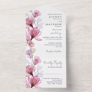Transparente dusty Rose Floral Monogram Wedding All In One Einladung