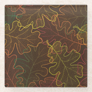 Transparente Eichen-Blätter, Herbstmuster. Glasuntersetzer