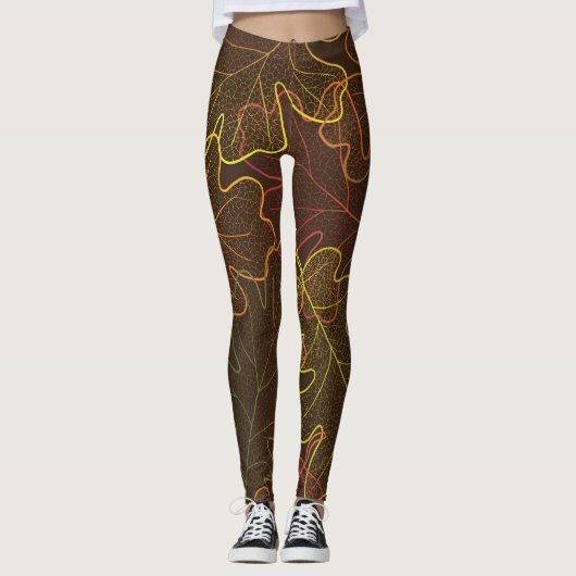 Transparente Eichen-Blätter, Herbstmuster. Leggings (Vorderseite)