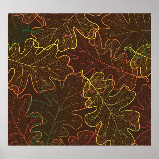 Transparente Eichen-Blätter, Herbstmuster. Poster (Vorne)