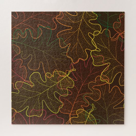 Transparente Eichen-Blätter, Herbstmuster. Puzzle (Horizontal)