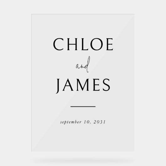 Transparente Elegant Custom Couple's Name Wedding Acrylschild (Vorderseite)