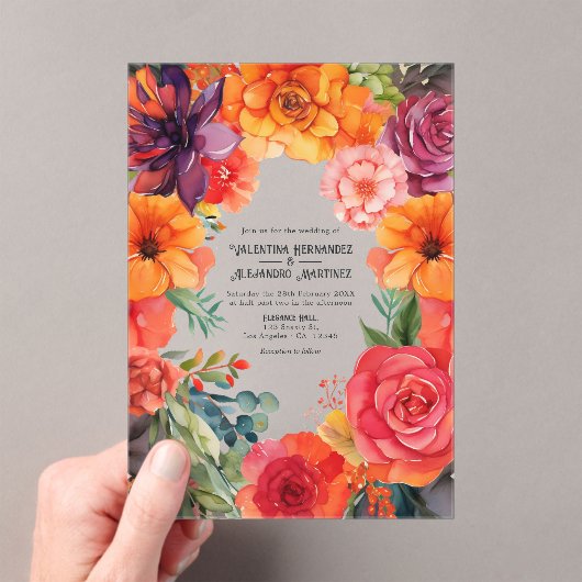 Transparente farbenfrohe mexikanische Fiesta Weddi Acryleinladungen (Insitu (Handheld))