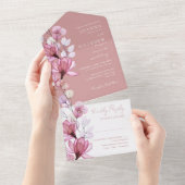 Transparente florale Monogramm Dusty Rose Hochzeit All In One Einladung (Abreißen)