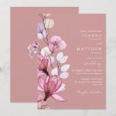 Transparente florale Monogramm Dusty Rose Hochzeit Einladung (Vorne/Hinten)