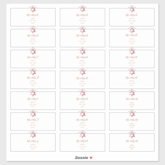 Transparente Gastadresse, Imitate Rose Gold Star Aufkleber (Blatt)