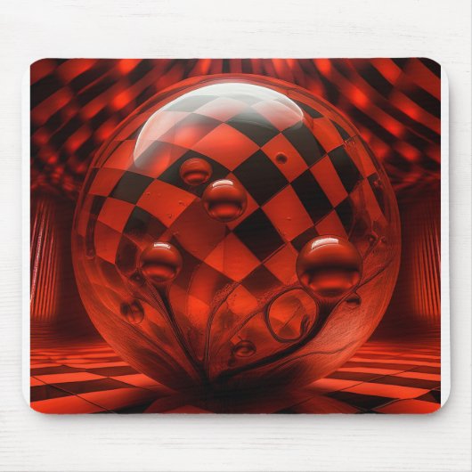 Transparente Glassphären und Schachbrettboden Mousepad (Vorne)