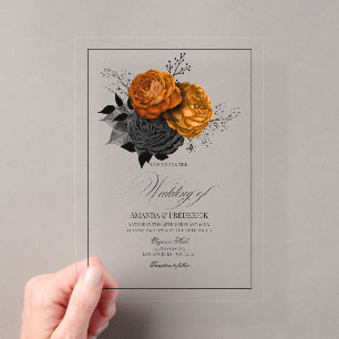 Transparente gotische Orangen- und Schwarz-Flora-H Acryleinladungen