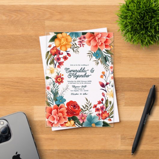 Transparente mexikanische Fiesta Floral Wedding Acryleinladungen (Insitu (Einladungskarte))