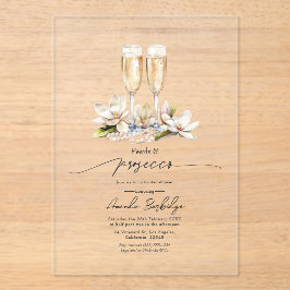 Transparente Perlen und Prosecco-Brautparty Acryleinladungen