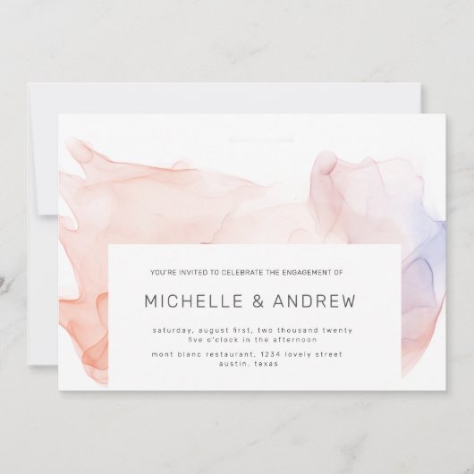 Transparente Seide Moderne elegante Engagement-Par Einladung (Vorderseite)