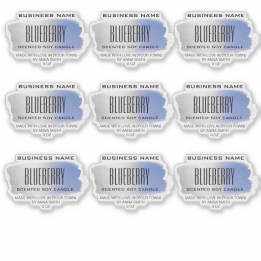 Transparente Sojakandellabellen Blauer Silberbrush Aufkleber (Vorderseite)