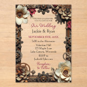 Transparente Steampunk Gothic Themed Wedding Acryleinladungen (Vorderseite)