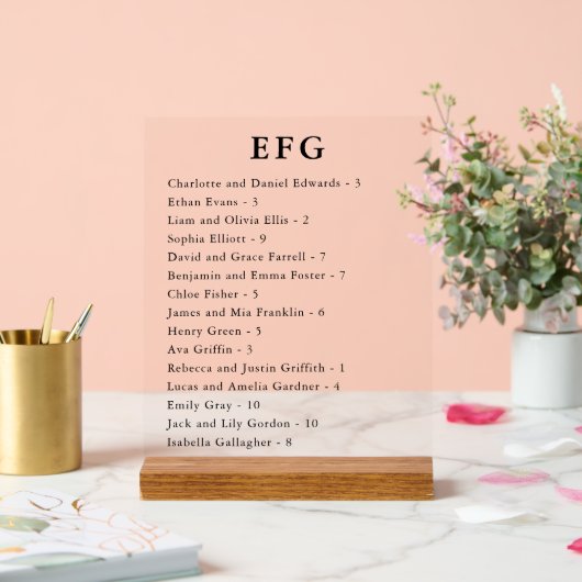 Transparente Übersicht über die Sitzplätze von Hoc Acrylschild (Hochzeit)