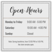 Transparenter Aufkleber für die Öffnungszeiten (Vorderseite)