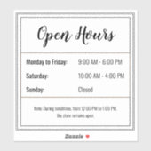 Transparenter Aufkleber für die Öffnungszeiten (Blatt)
