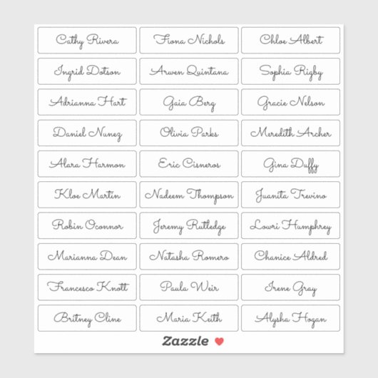 Transparenter Aufkleber für niedliche Skriptnamen (Blatt)