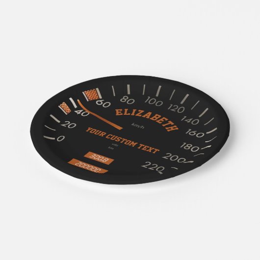 Transparenter Geschwindigkeitsmesser auf Pappteller (Schrägansicht)