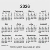 Transparenter Kalender 2026 von Janz Aufkleber (Vorderseite)