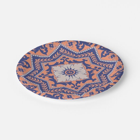 Transparenter Monogramm Azulejo Art-Pappteller Pappteller (Schrägansicht)