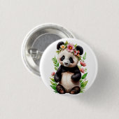 Transparenter Panda-Bär mit Blume Button (Vorne & Hinten)