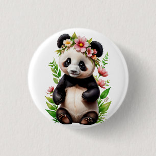 Transparenter Panda-Bär mit Blume Button