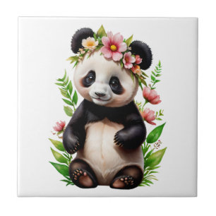 Transparenter Panda-Bär mit Blume Fliese