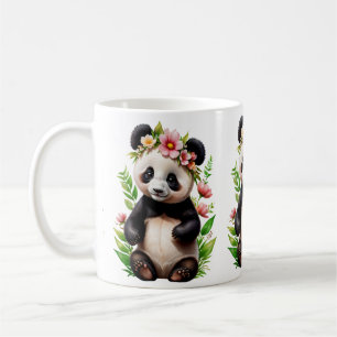 Transparenter Panda-Bär mit Blume Kaffeetasse