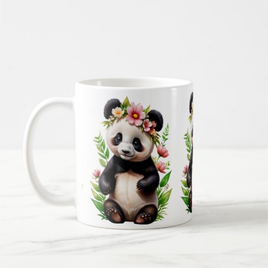 Transparenter Panda-Bär mit Blume Kaffeetasse (Links)