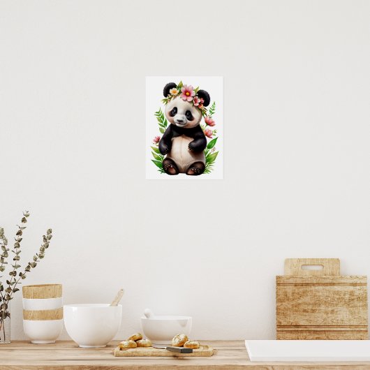 Transparenter Panda-Bär mit Blume Poster (Küche)