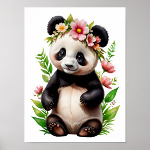 Transparenter Panda-Bär mit Blume Poster