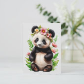 Transparenter Panda-Bär mit Blume Postkarte (Stehend Vorderseite)