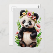 Transparenter Panda-Bär mit Blume Postkarte (Vorne/Hinten)
