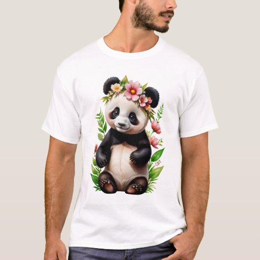Transparenter Panda-Bär mit Blume T-Shirt (Vorderseite)