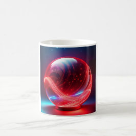 Transparenter reflektierender roter Globus mit Ste Kaffeetasse