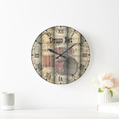 Transparentes Drum-Set ~ Vintage Noten Große Wanduhr (Zuhause)