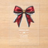 Transparentes elegantes Red Bow Weihnachtsfest-Par Acryleinladungen (Vorderseite)