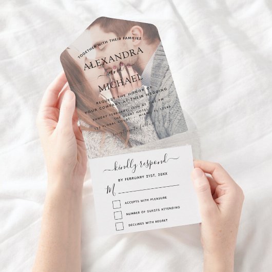 Transparentes Foto Hochzeit einfach modern All In One Einladung