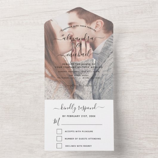 Transparentes Foto Hochzeit Einfaches Modernes UAW All In One Einladung (Innen Boden)