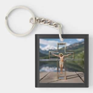 Transparentes INRI-Kreuz Schlüsselanhänger