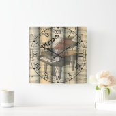 Transparentes Klavier ~ Vintage Noten ~ Quadratische Wanduhr (Zuhause)