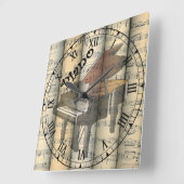 Transparentes Klavier ~ Vintage Noten ~ Quadratische Wanduhr (Winkel)