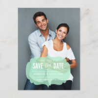 Transparentes Mint-Label | Save the Date Postkarte