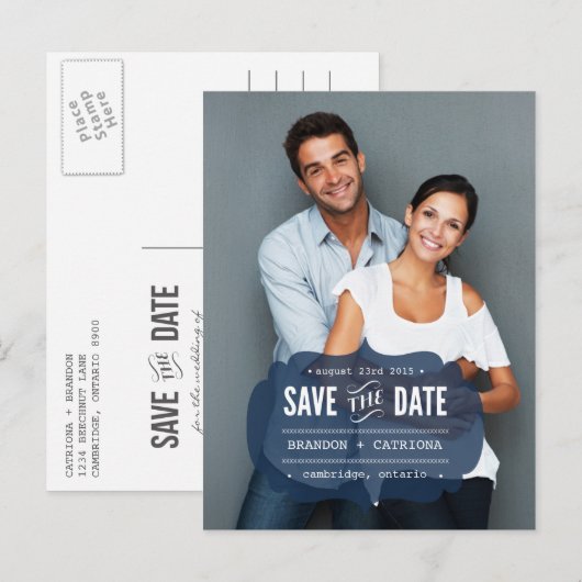 Transparentes Navy-Label | Save the Date Postkarte (Vorne/Hinten)
