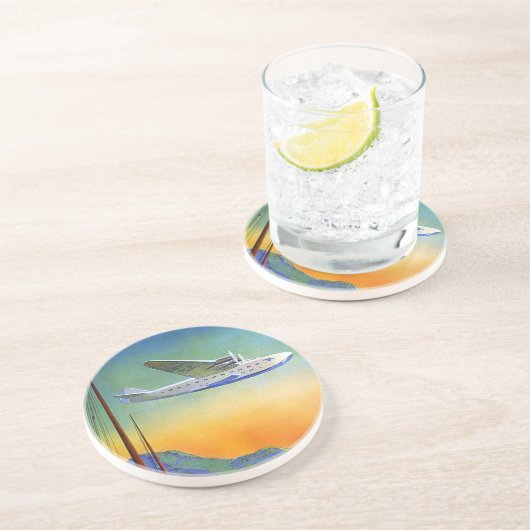 Transpazifische Travelarbeit Sandstone Untersetzer (Seite)