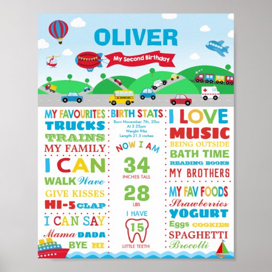 Transport 2. Geburtstag Meilenstein Geburtsstunde Poster (Vorne)